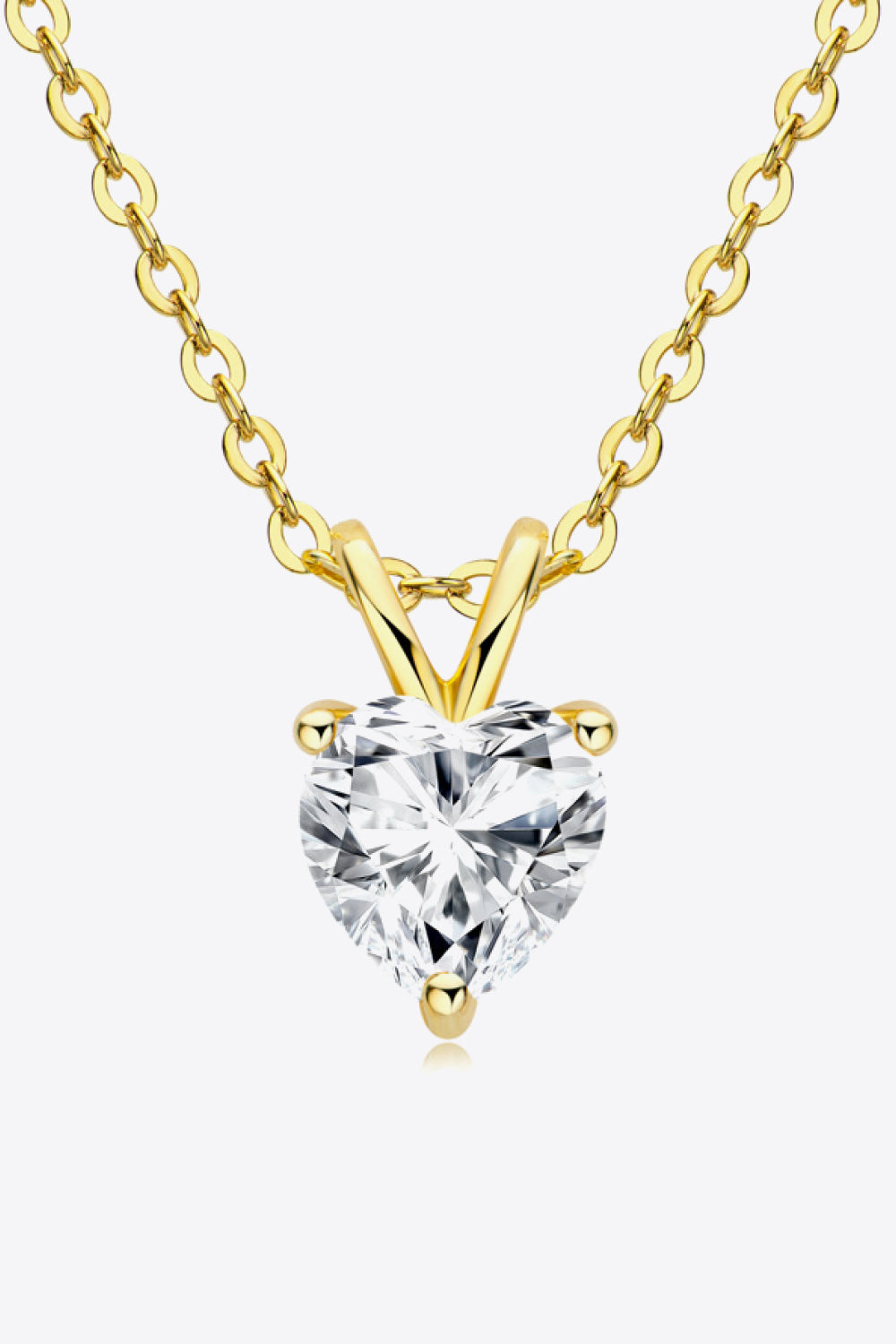 Gold chain necklace with heart-cut moissanite solitaire pendant