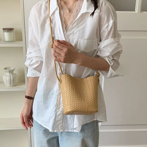 Yellow with Woven Straw Crossbody Bag