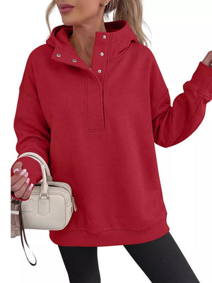 Half Snap Dropped Shoulder Hoodie in light grey with dropped shoulder