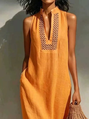 White Sleeveless Maxi Dress With Pockets