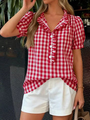 white blouse with ruffled and puff sleeve