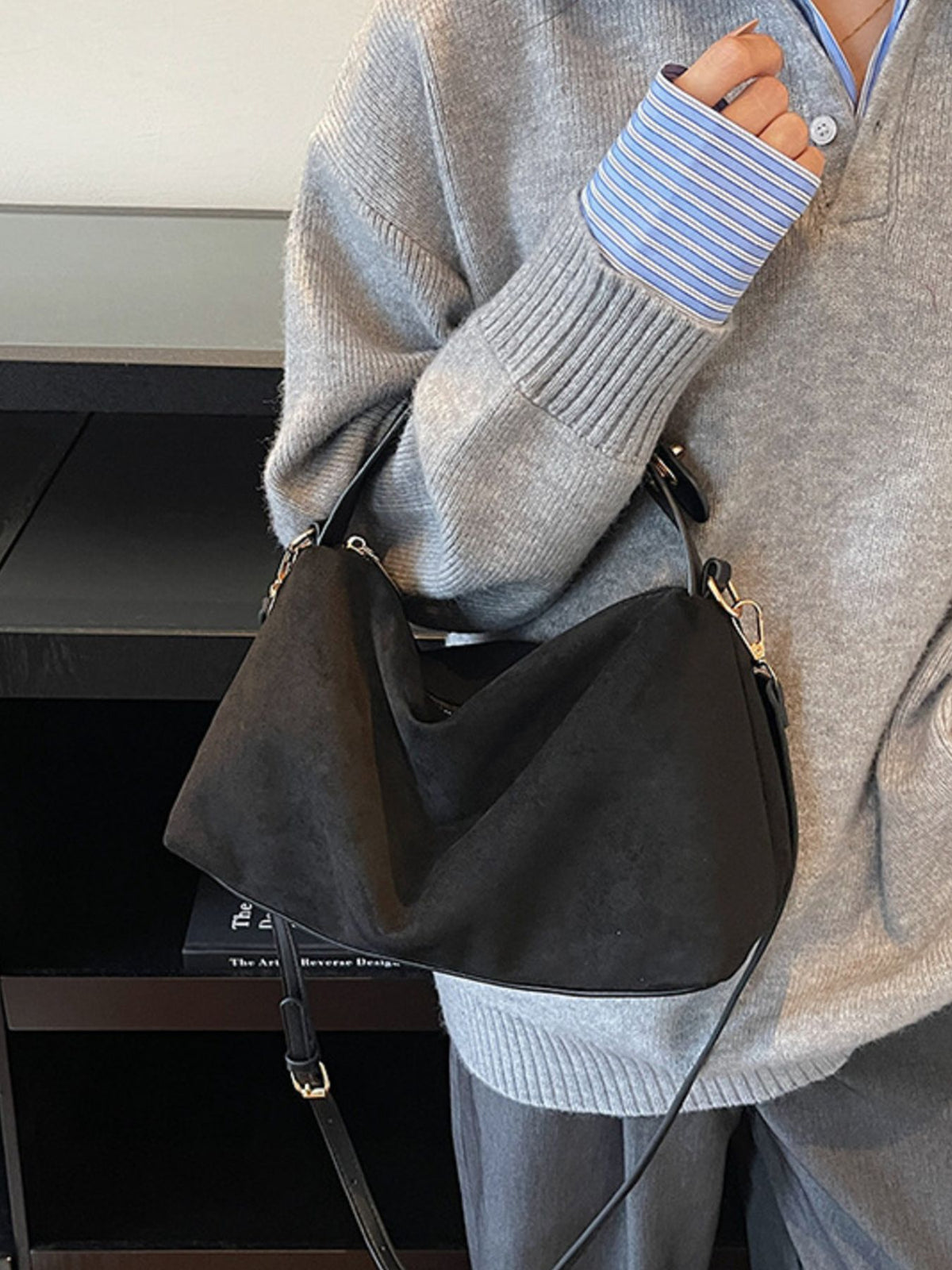 Suede Imported Size &amp crossbody bag in Brown with soft silhouette