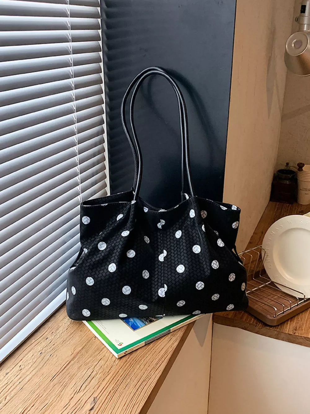 Polka Dot Shoulder Bag in Black