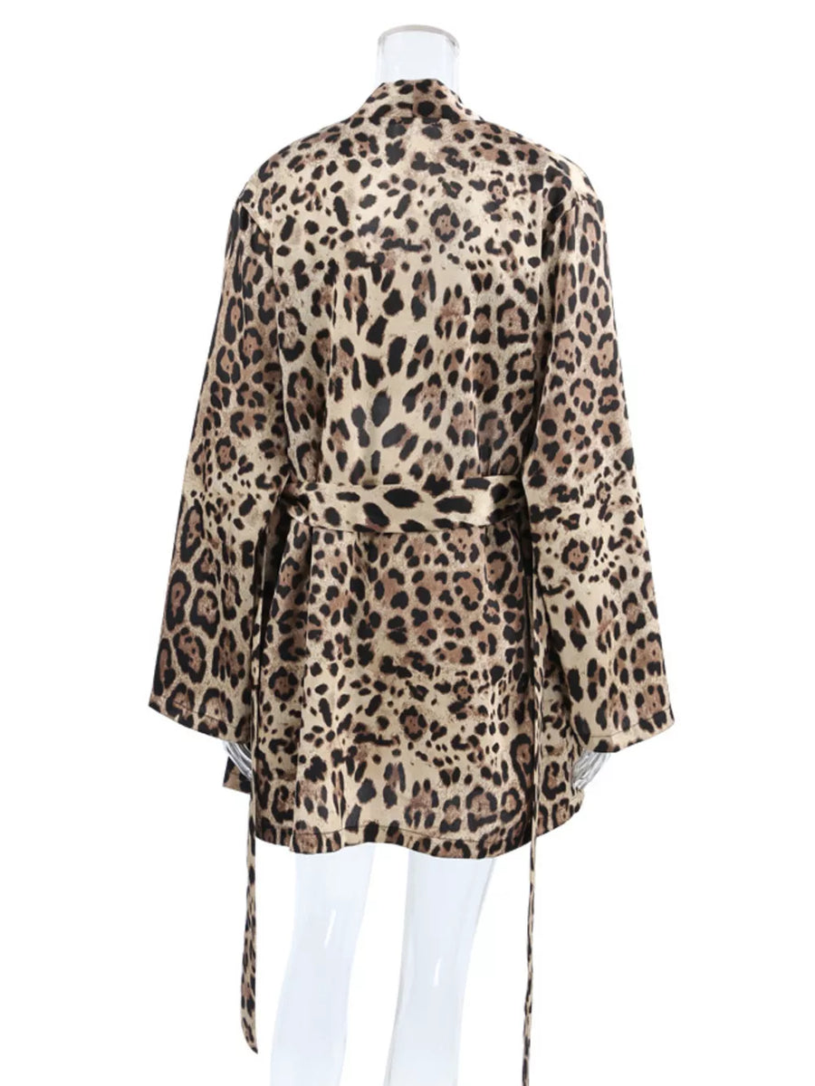 brown pajama set with v-neck and long sleeve