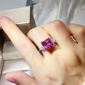 5 Carat Moissanite 925 Sterling Silver Ring in fuchsia with 5 carat moissanite