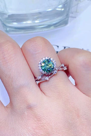 Celestial Halo Diamond Duo Ring in light green and white with diamond accents.