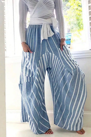Striped Wide-leg Pants in Light Blue