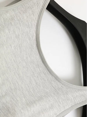 Hemp Gray padded tank top with grey trim detail.