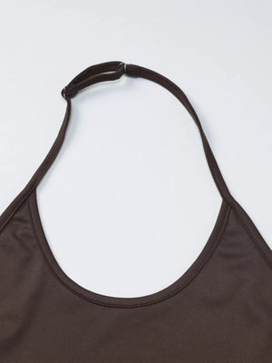 Brown halter crop top with adjustable strap detail