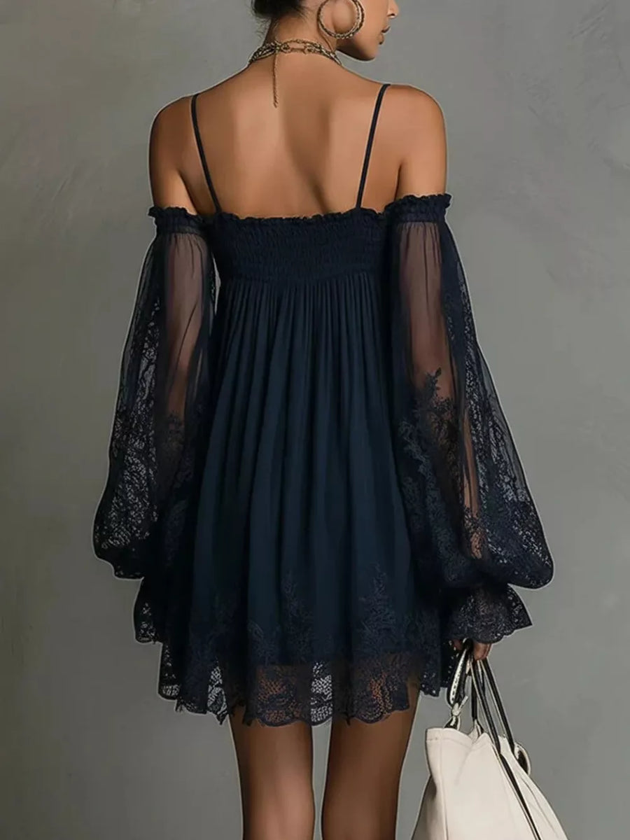 100% polyester Care instructions: Machine wash cold mini dress in Dark Navy with A-line silhouette