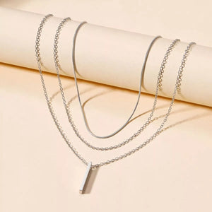 Silver layered necklace with snake chain and bar pendant