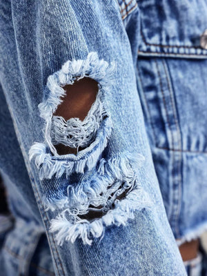 Distressed Cropped Denim Jacket option 3