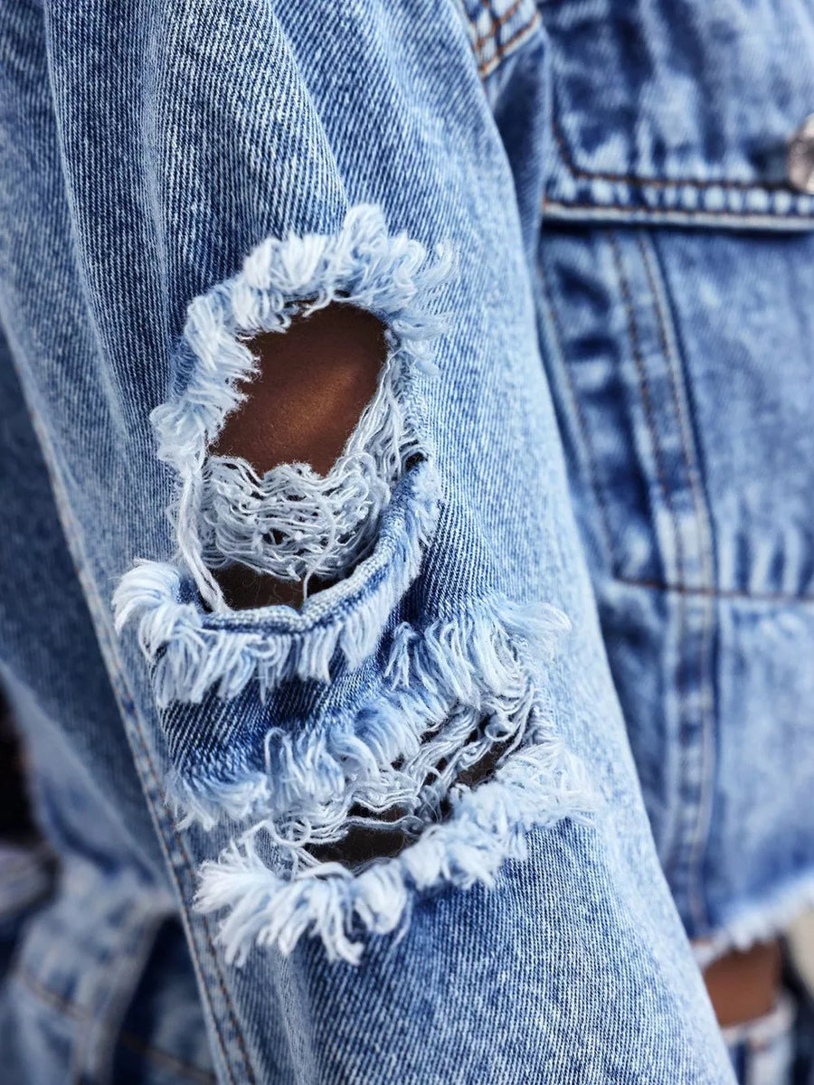 Distressed Cropped Denim Jacket option 3