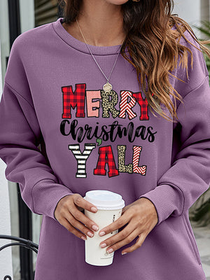 Oversized sweatshirt in Moonlit Mauve with "Merry Christmas Y'all" graphic print.