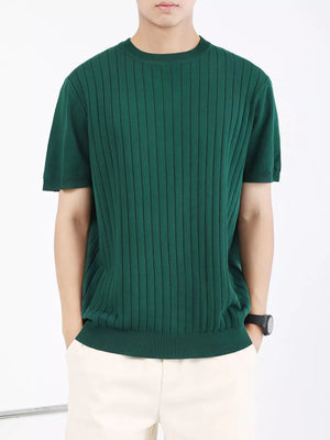 Men's Wood Green ribbed knit t-shirt with vertical stripes and crew neck.