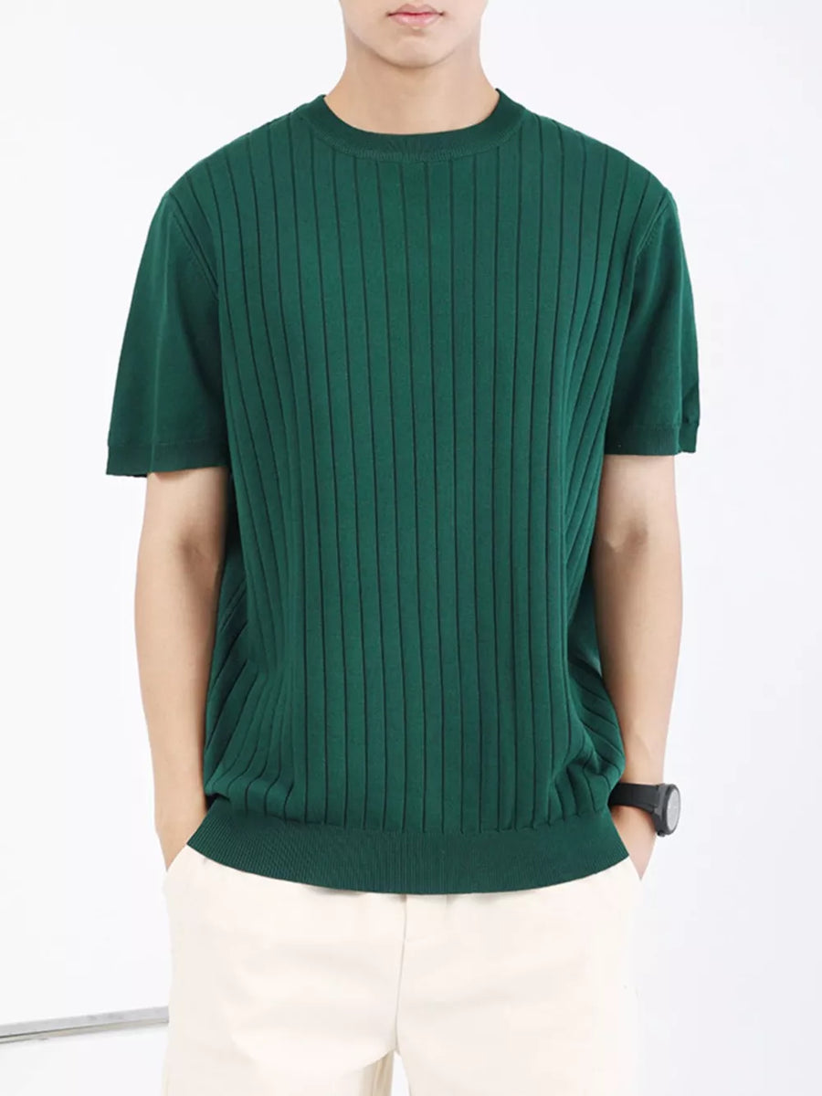 Men's Wood Green ribbed knit t-shirt with vertical stripes and crew neck.