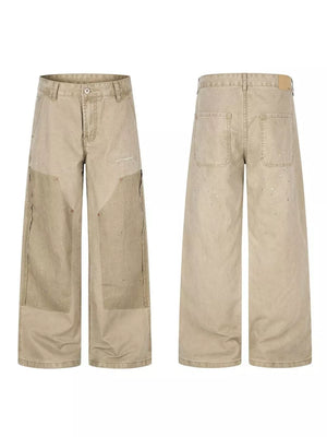 Tan cargo pants with full-length and zip-front