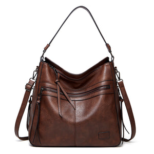 PU Leather Hobo Shoulder Bag in Brown with shoulder strap