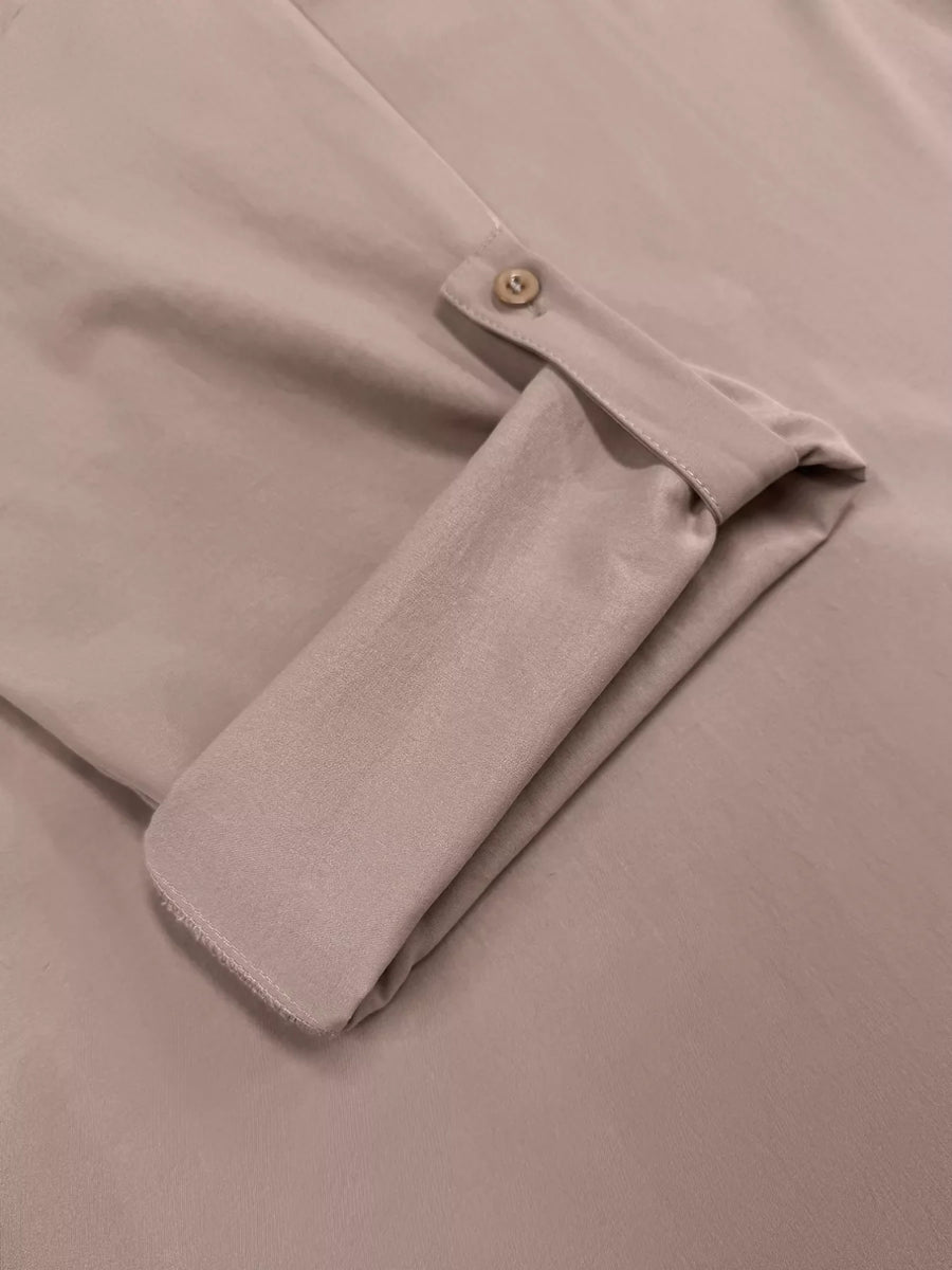 Lightweight open front cardigan in dusty pink with button cuff detail.