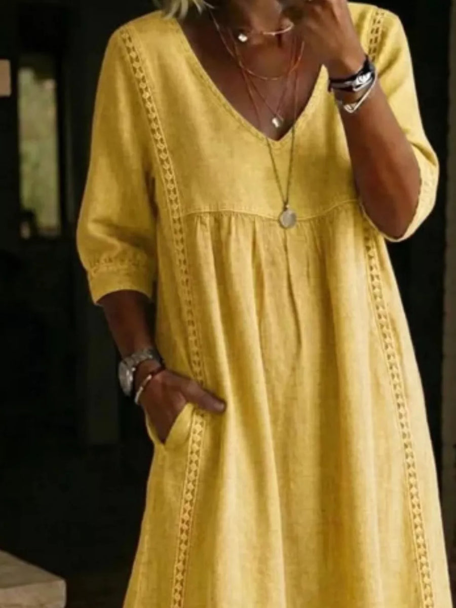 Sky Blue Full Size V-neck 3/4 Sleeve Midi Dress Plus Size