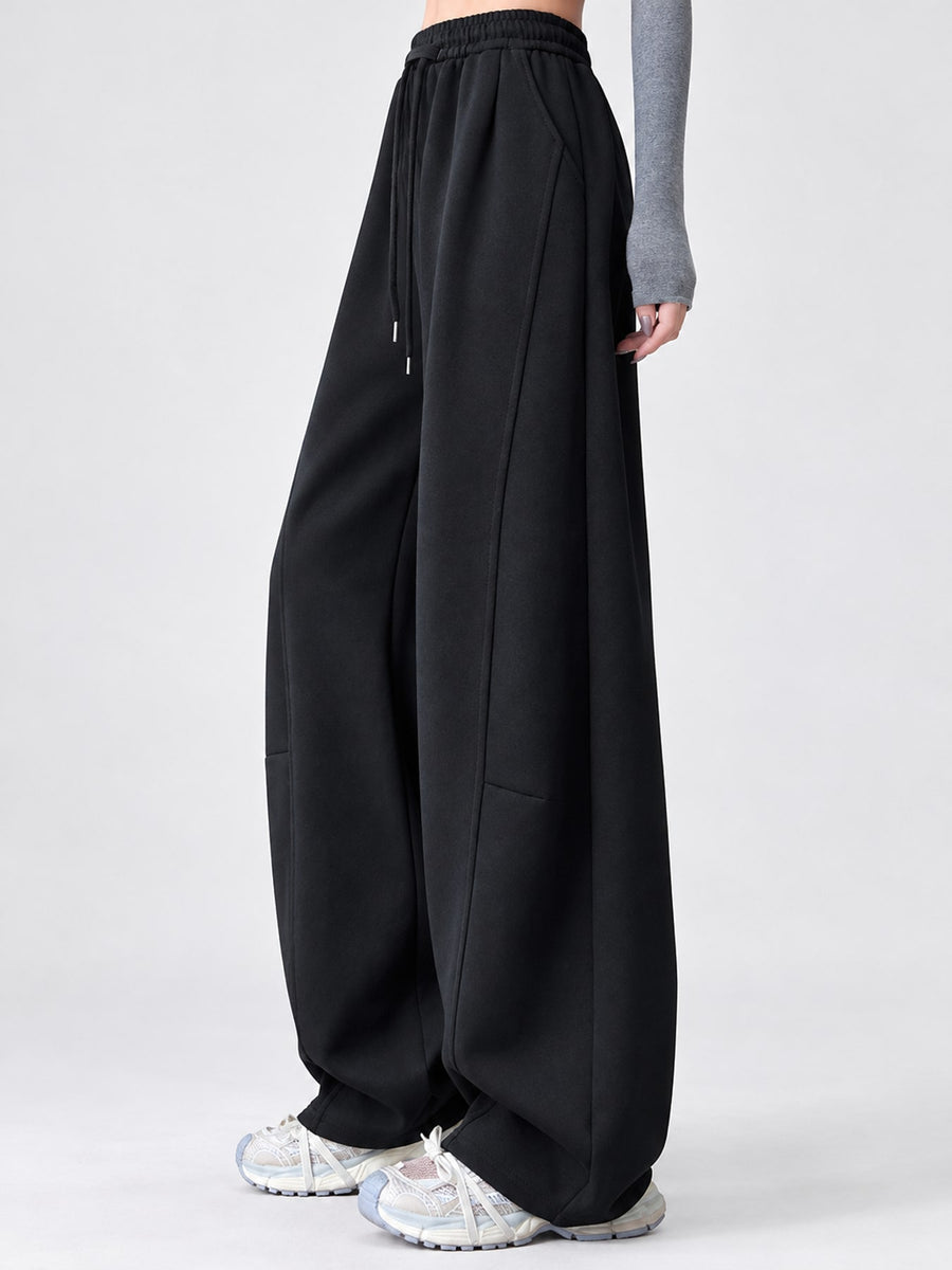 Full Size Drawstring Loose Fit Wide-Leg Sweatpants in White-Spring And Fall-Tall with seam detail