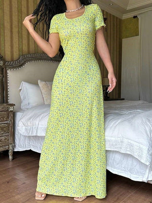 periwinkle A-line maxi dress with square neck
