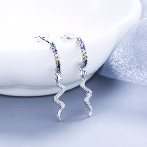 earrings in silver featuring zircon embellishment and dangle fit