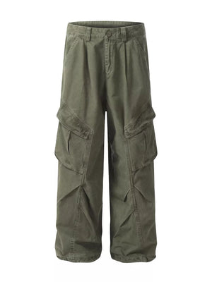 Green cargo sweatpants with multiple pockets and a relaxed fit.