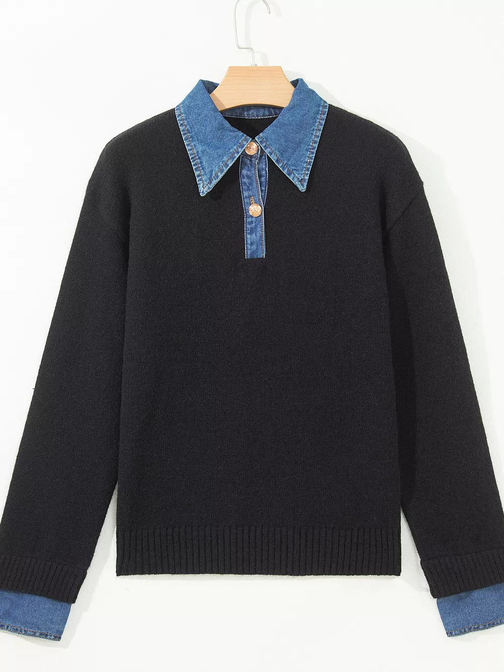 black pullover sweater with stretch and long sleeve