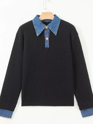black pullover sweater with stretch and long sleeve