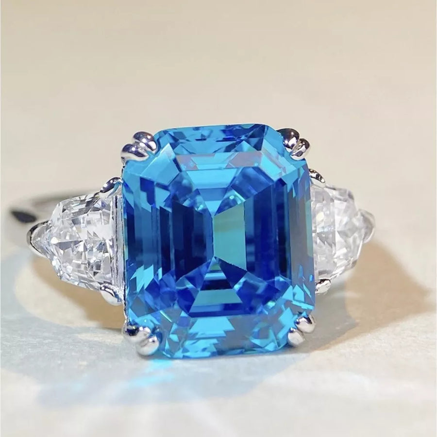 925 Sterling Silver Zircon Square Ring in silver with gemstone