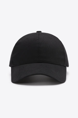 Black cotton twill baseball cap with adjustable strap