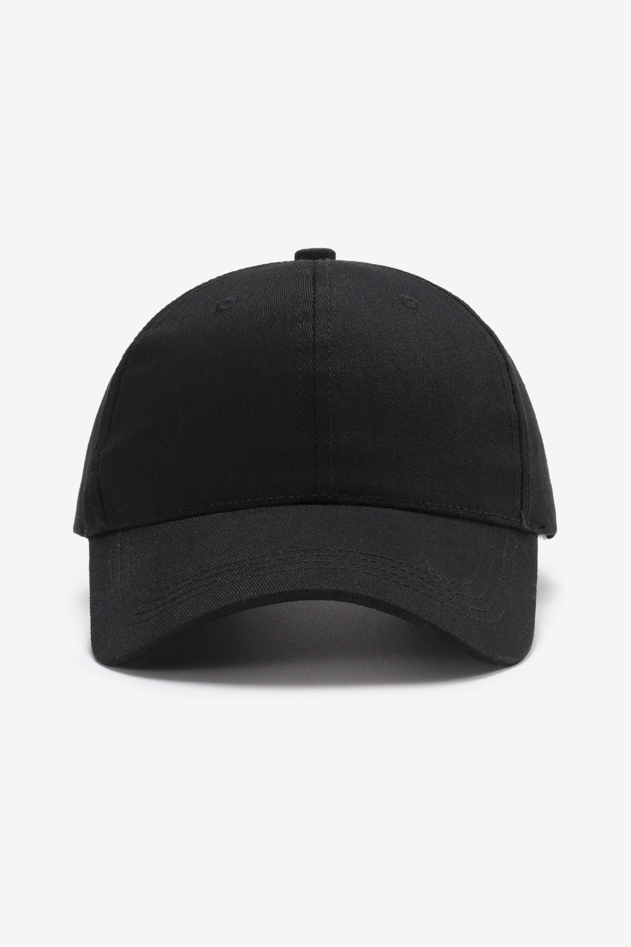 Black cotton twill baseball cap with adjustable strap