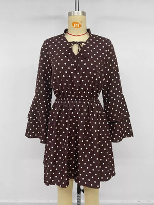 Polka Dot Flare Sleeve Tie Neck Dress option 6