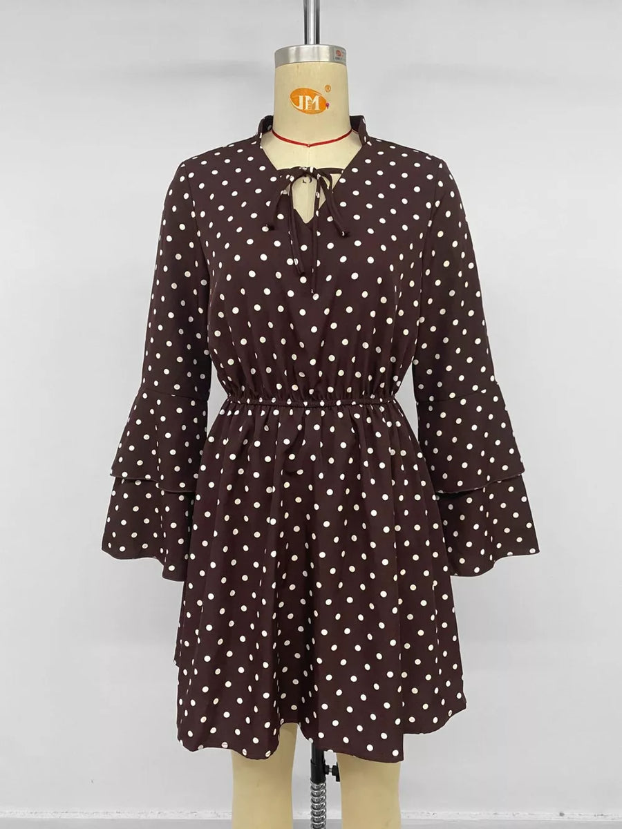 Polka Dot Flare Sleeve Tie Neck Dress option 6