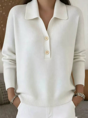 Light Blue Full Size Button Detail Long Sleeve Sweater