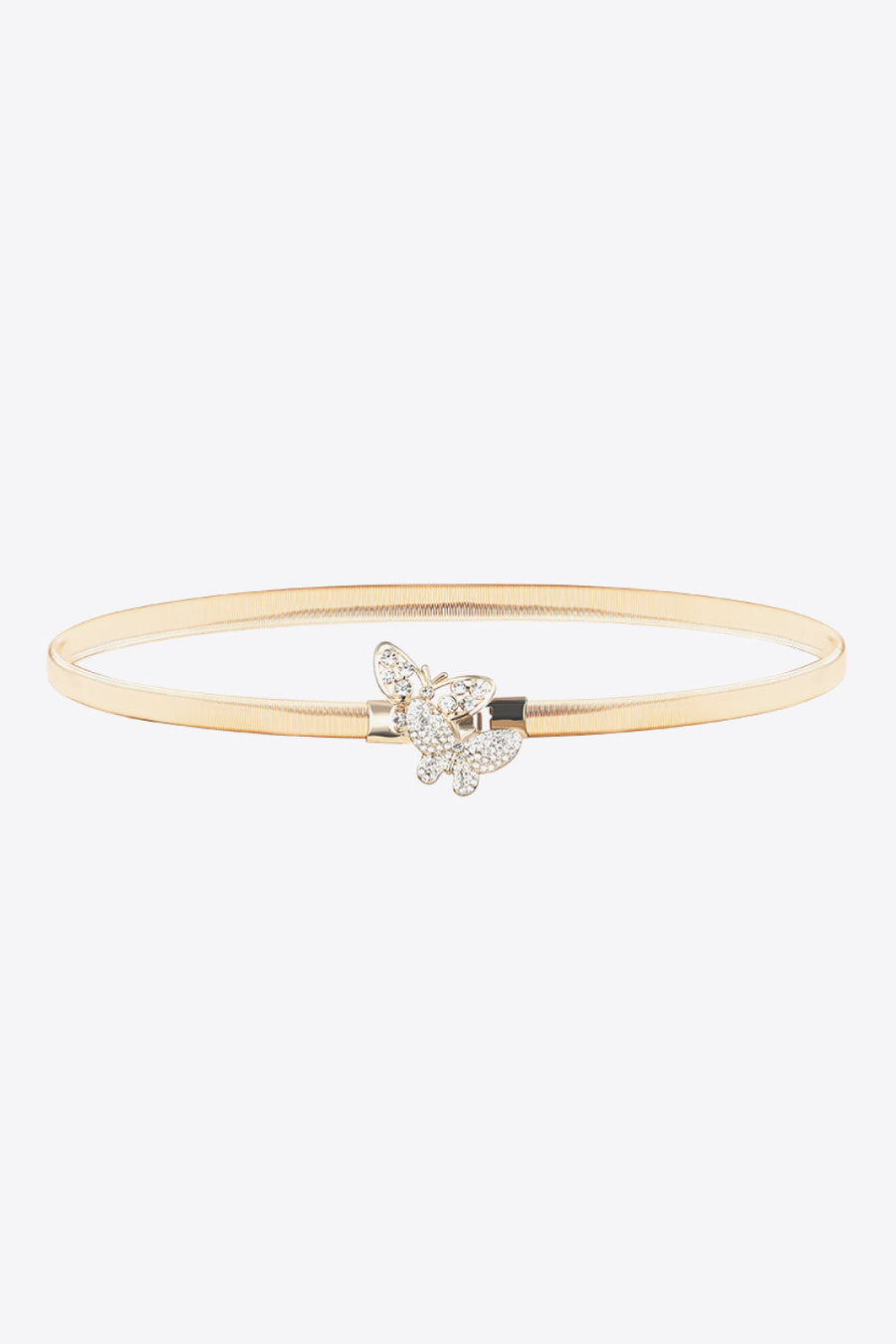 Gold elastic belt with a crystal butterfly clasp detail