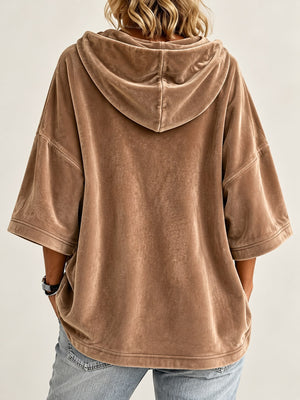 black pullover hoodie with oversized and elbow sleeve