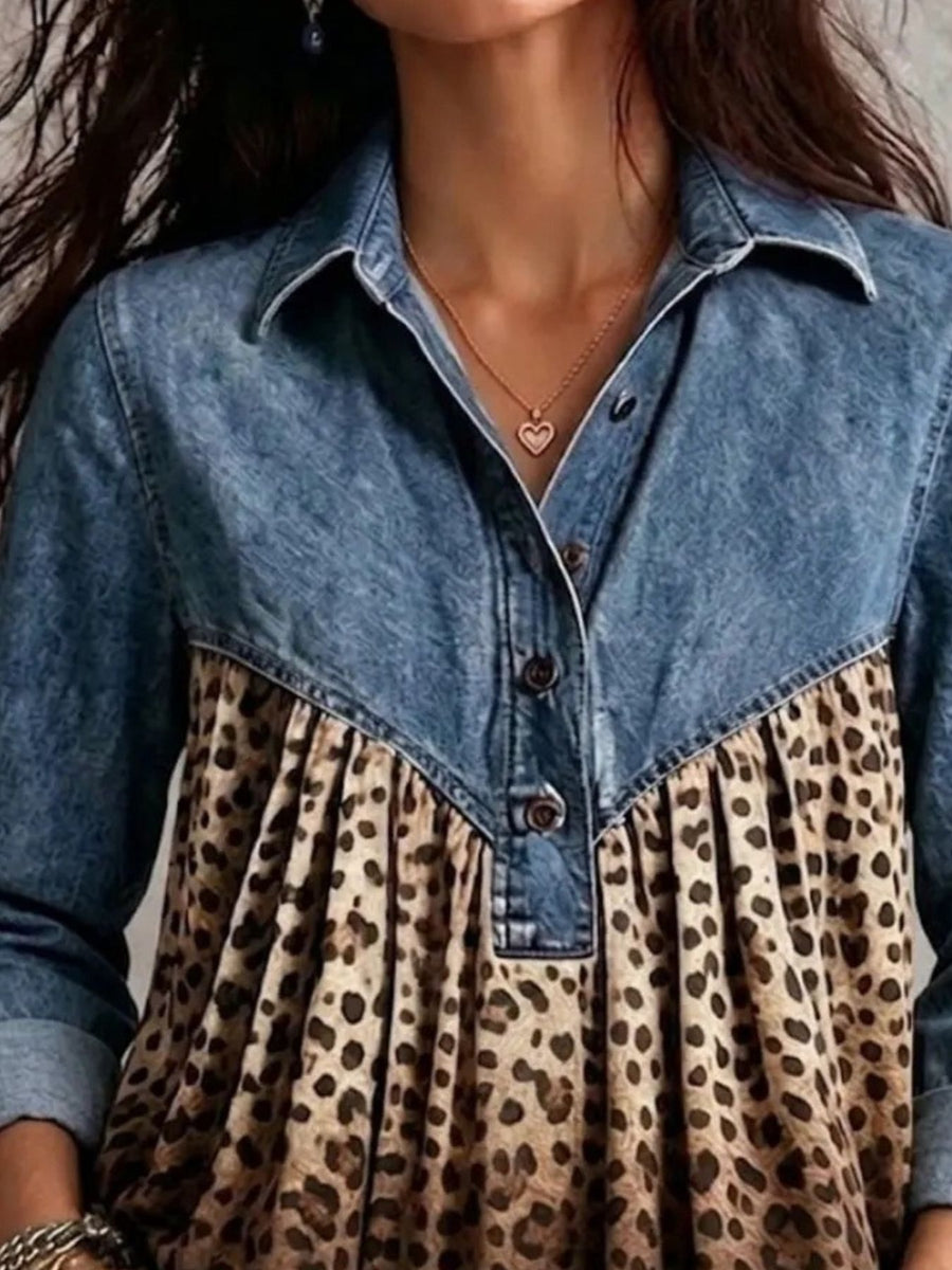 tan blouse featuring buttoned and leopard
