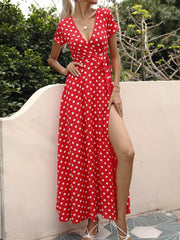 Royal Blue wrap dress featuring belted and polka dot