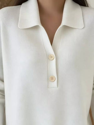 Brown Full Size Button Detail Long Sleeve Sweater