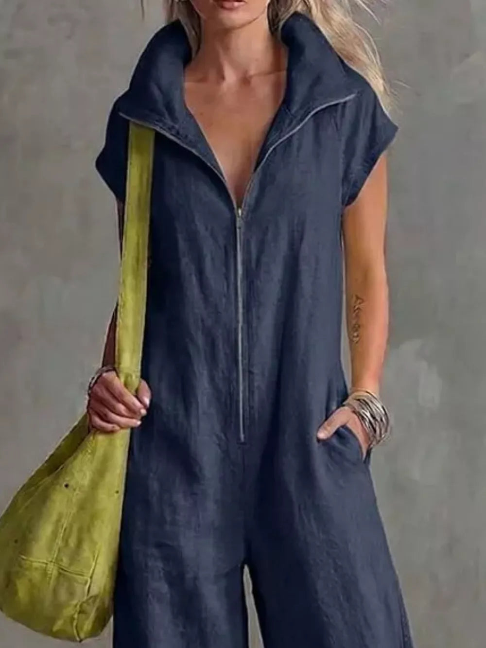 Light Blue relaxed jumpsuit with collared