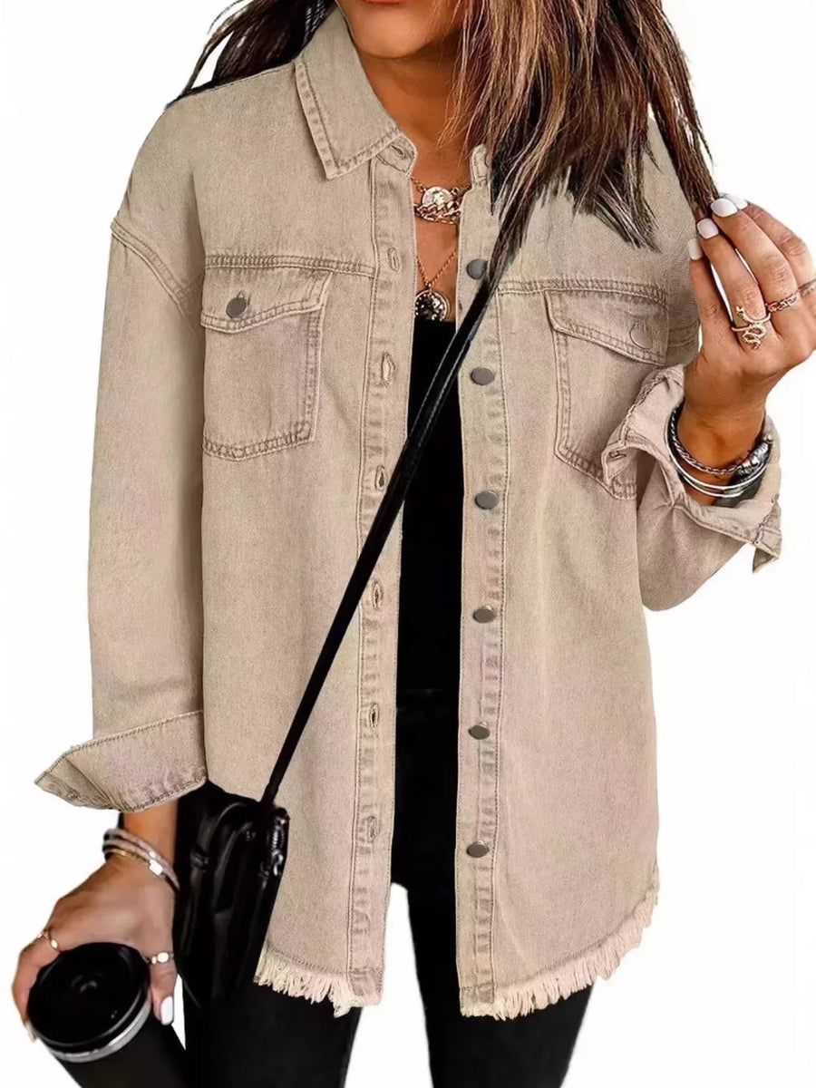 light blue relaxed denim jacket with collared