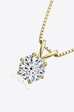 Gold Moissanite Brilliance Pendant with 1 Carat stone on a box chain necklace.