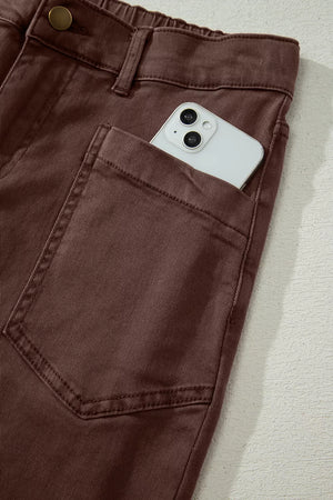 Solid Color Square Patch Pocket Barrel Jeans option 16
