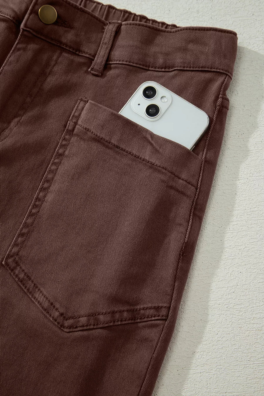 Solid Color Square Patch Pocket Barrel Jeans option 16
