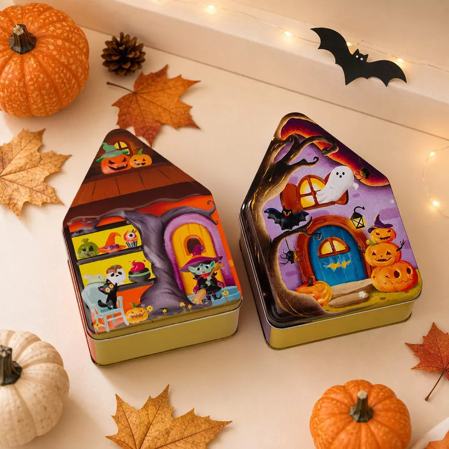 purple storage box featuring house-shaped and graphic-print