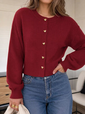 100% acrylic Care instructions: Machine wash cold cardigan in burgundy with regular silhouette