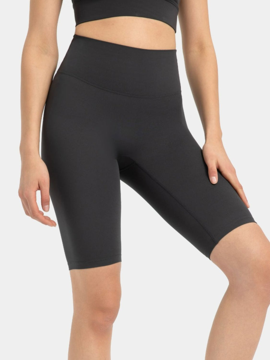 Sculpted Active Bike Shorts in Dark Gray with a high waist and mid-thigh length.