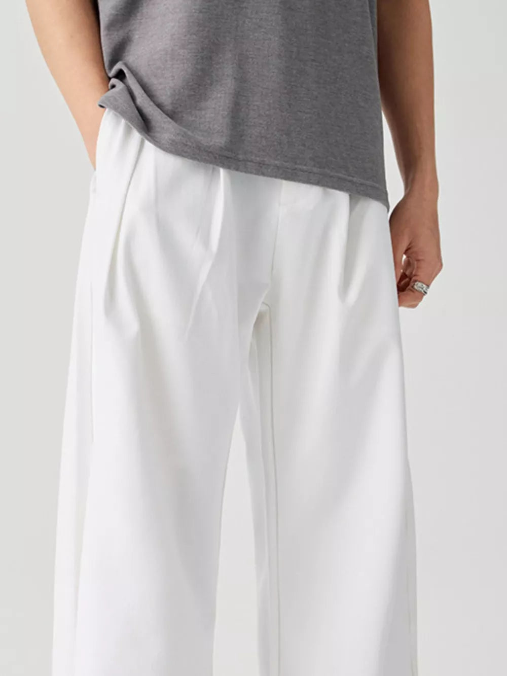 Dark Blue Men S Wide Leg Casual Pants